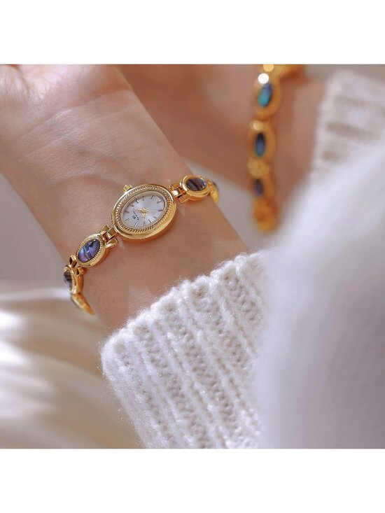 Women\'s Gold White  Vintage Bracelet Elegant Jade Oval Dial Dress Wrist Watch main image 6